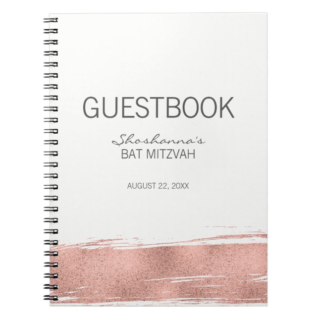 Rose Gold Brushstroke Bat Mitzvah Gästebuch Notizblock (Vorderseite)