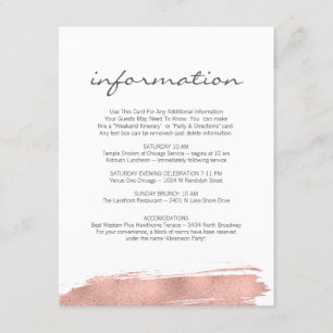 Rose Gold Brushstroke Bat Mitzvah Information Card Begleitkarte