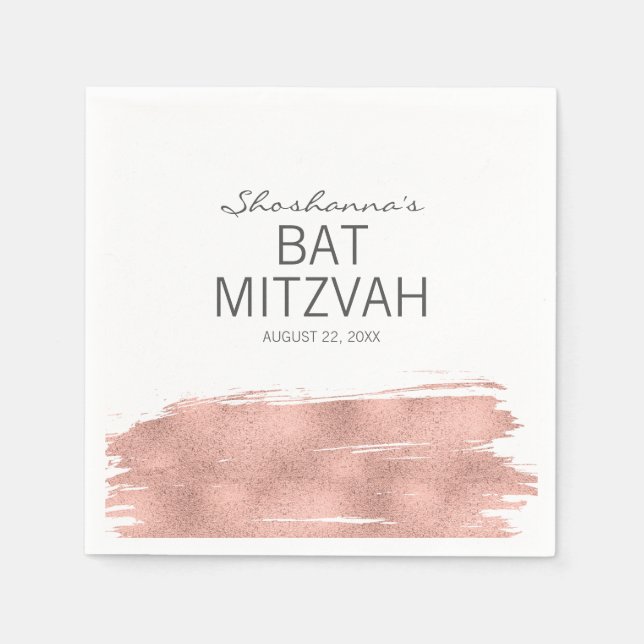 Rose Gold Brushstroke Bat Mitzvah Paper Napkin Serviette (Vorderseite)