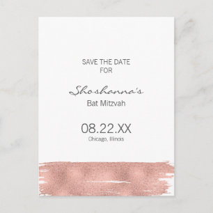 Rose Gold Brushstroke Bat Mitzvah Save the Date Ankündigungspostkarte