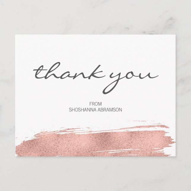 Rose Gold Brushstroke Bat Mitzvah Vielen Dank Postkarte (Vorderseite)