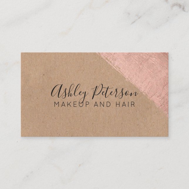 Rose gold brushstroke kraft hair makeup typography visitenkarte (Vorderseite)