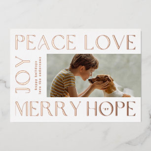 Rose Gold Buchstaben MERRY JOY PEACE LOVE Foto Folien Feiertagskarte