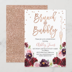 Rose Gold Burgund Floral Brunch Brautparty Einladung