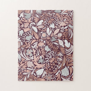 Rose Gold Burgund Floral Illustration Muster Puzzle