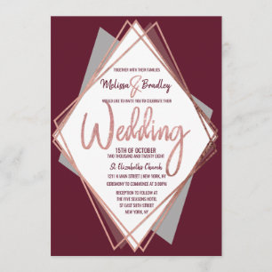 Rose Gold Burgund Red Gray Geometric Wedding Einladung