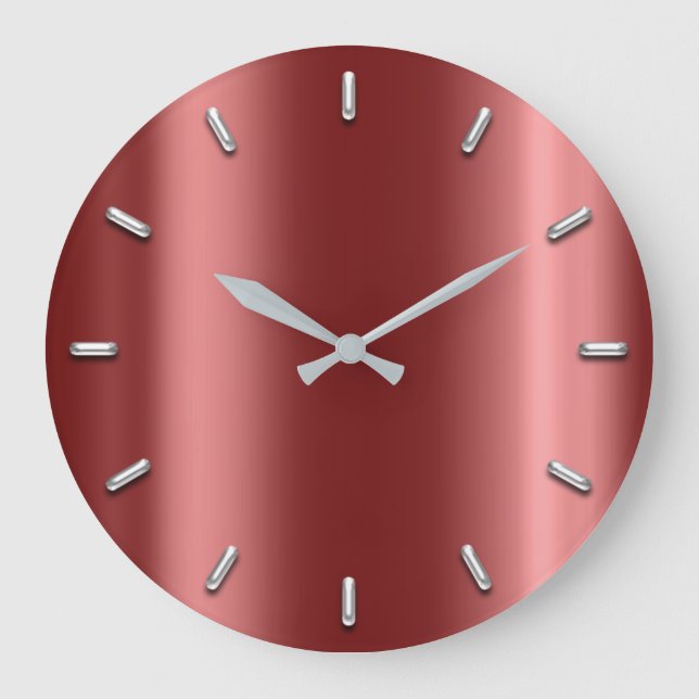Rose Gold Burgund Red Metallic Minimal Silver Gray Große Wanduhr (Vorderseite)
