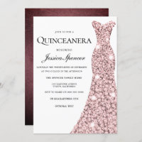 Rose Gold & Burgund Velvet Quinceanera Einladung