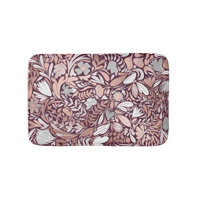 Rose Gold Burgundy Floral Illustration Badematte (Vorderseite)