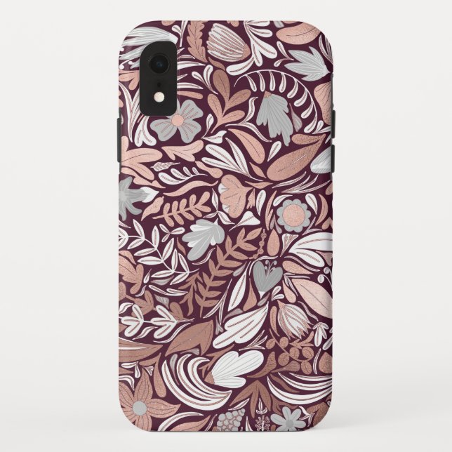 Rose Gold Burgundy Floral Illustration Case-Mate iPhone Hülle (Rückseite)