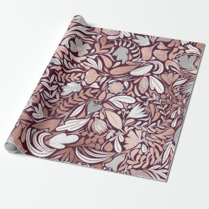 Rose Gold Burgundy Floral Illustration Geschenkpapier