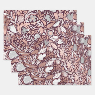 Rose Gold Burgundy Floral Illustration Geschenkpapier Set