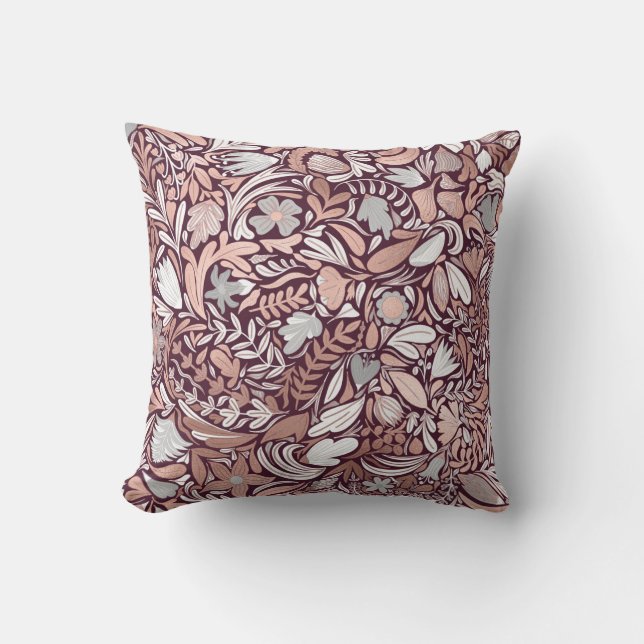 Rose Gold Burgundy Floral Illustration Kissen (Vorderseite)