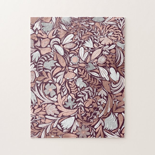 Rose Gold Burgundy Floral Illustration Puzzle (Vertikal)