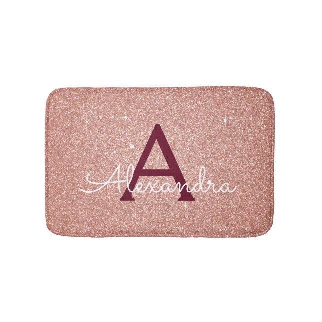 Rose Gold Burgundy Foil Glitzer Sparkone Monogramm Badematte (Vorderseite)