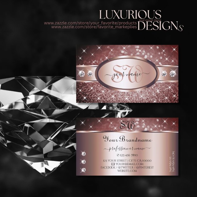 Rose Gold Burgundy Glitzer Sparkle Jewels Monogram Visitenkarte (Von Creator hochgeladen)