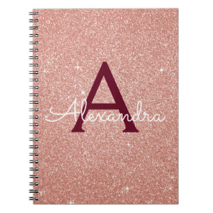 Rose Gold Burgundy Glitzer Sparkle Monogram Notizblock