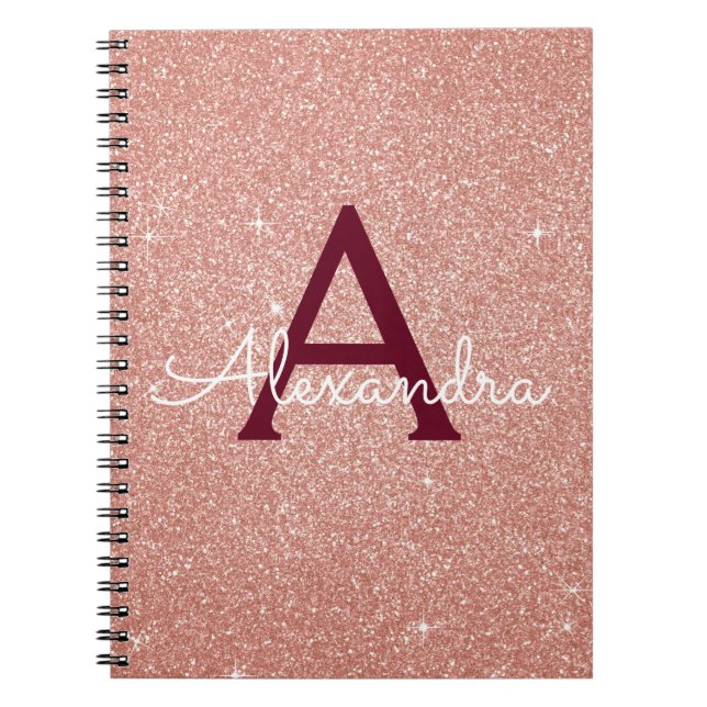Rose Gold Burgundy Glitzer Sparkle Monogram Notizblock (Vorderseite)