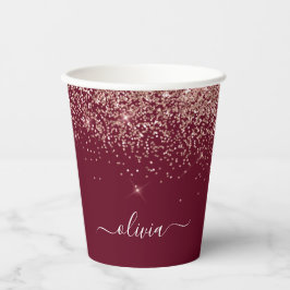Rose Gold Burgundy Glitzer Sparkle Monogram Pappbecher