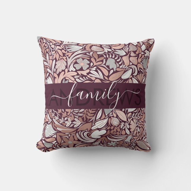 Rose Gold Burgundy Illustration Family Kissen (Vorderseite)