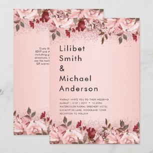 Rose Gold Burgundy Pink Floral Wedding Einladung