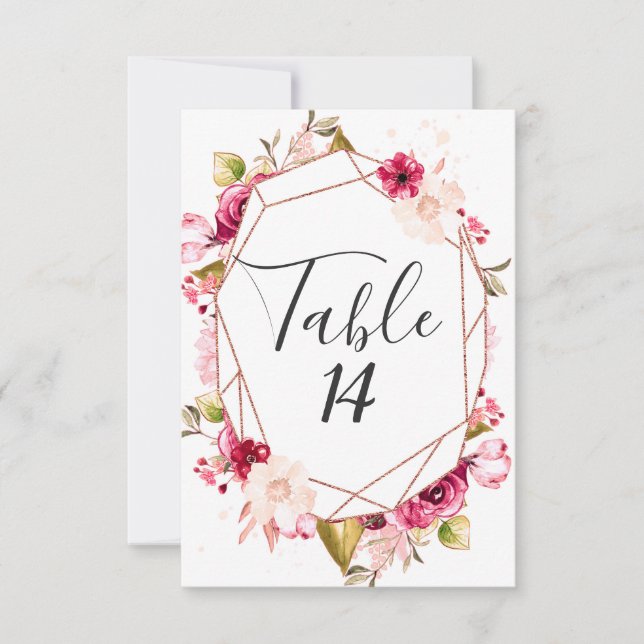 Rose Gold Burgundy & Pink Hochzeit Tischnummern (Vorderseite)