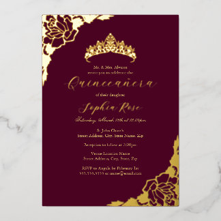 Rose Gold Burgundy Quinceanera Geburtstag Folieneinladung