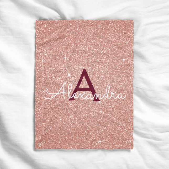 Rose Gold Burgundy Sparkle Glitzer Monogram Name Fleecedecke (Von Creator hochgeladen)
