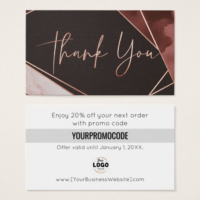 Rose Gold Burgundy Thank You Discount Cards (Vorne & Hinten)