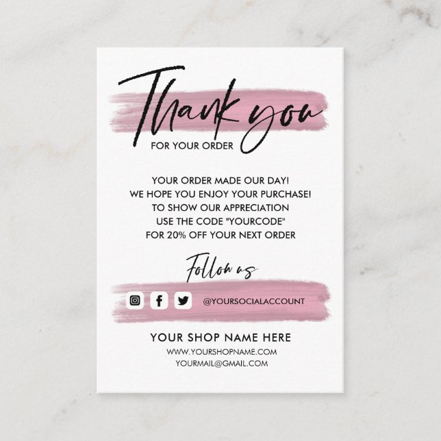 Rose Gold Business DANK HANDLETTERED UND LOGO Begleitkarte (Vorderseite)