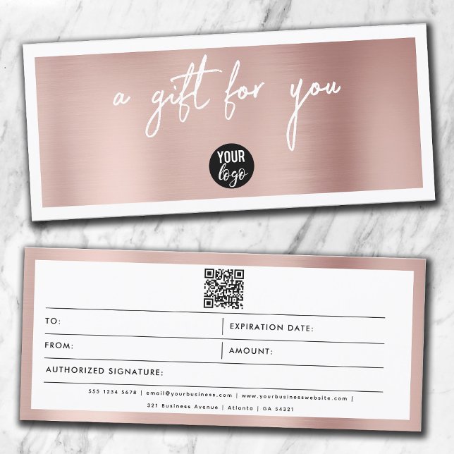 Rose Gold Business Logo QR Code Geschenkgutschein (Von Creator hochgeladen)