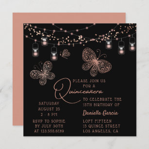 Rose Gold Butterfly Chic Moderne Quinceñera Einladung