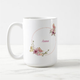 Rose Gold Butterfly Floral Latte Mug – Custom Name Kaffeetasse