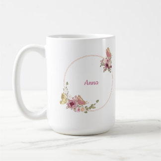 Rose Gold Butterfly Floral Latte Mug – Custom Name Kaffeetasse