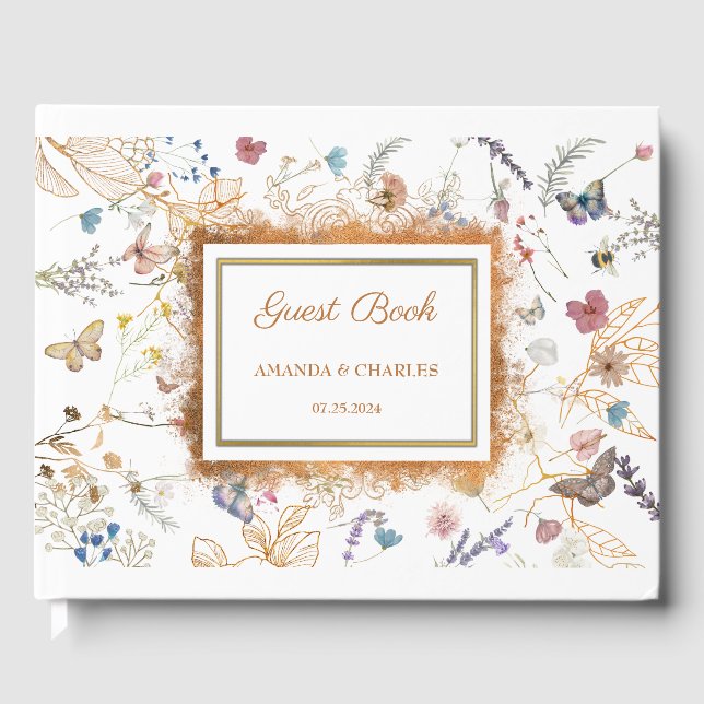 Rose Gold Butterfly Garden Wedding Gästebuch (Vorderseite)