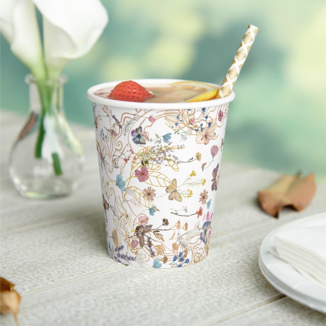 Rose Gold Butterfly Garden Wedding Pappbecher (In Situ)