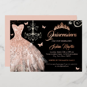 Rose Gold Butterfly Tiara Kleid Quinceanera Folieneinladung