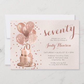 Rose Gold Cake 70. Geburtstag Einladung