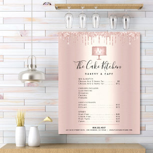 Rose Gold Cake Bakery Glitter-Drip-Preisliste Menü Poster