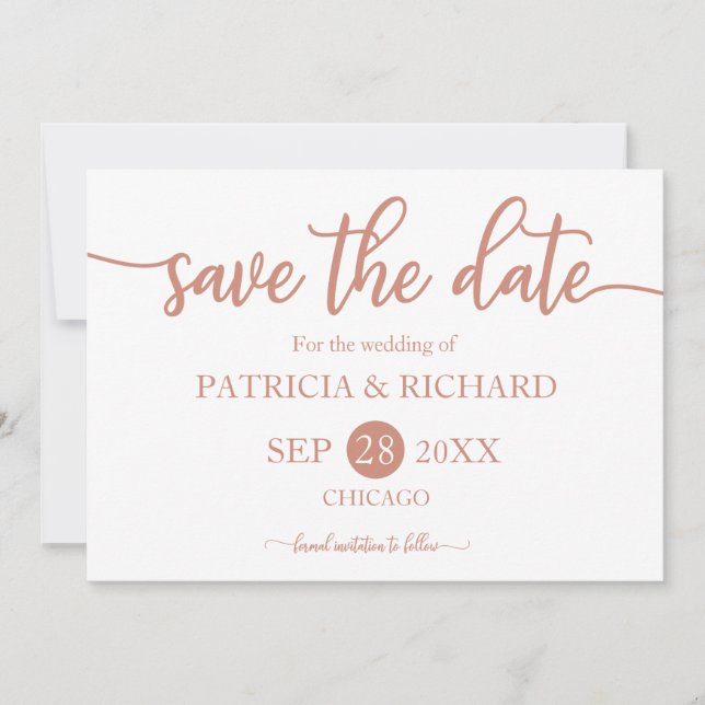 Rose Gold Calligrafy Wedding Save the Date Einladung (Vorderseite)