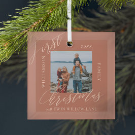 Rose Gold Calligraph Weihnachts Neues Zuhause-Foto Ornament Aus Glas