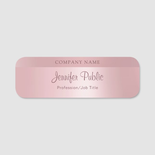 Rose Gold Calligraphie Script Trendy Modern Design Namensschild (Vorderseite)