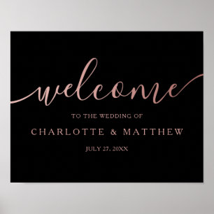 Rose Gold Calligraphy Black Begrüßungspapier Poster