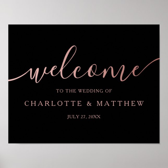Rose Gold Calligraphy Black Begrüßungspapier Poster (Vorne)