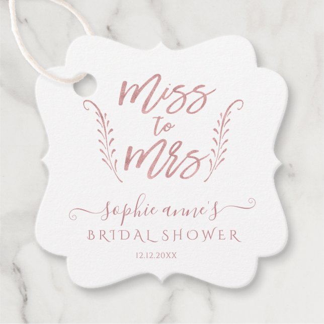 Rose Gold Calligraphy Brautparty Bachelorette Geschenkanhänger (Vorderseite)