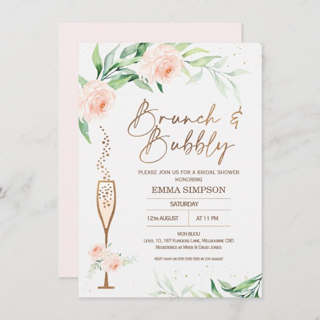 Rose Gold Calligraphy Floral Brautparty Einladung (Vorne/Hinten)