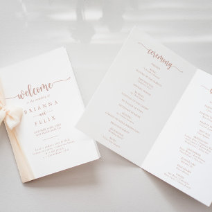 Rose Gold Calligraphy Folded Wedding Program Programm