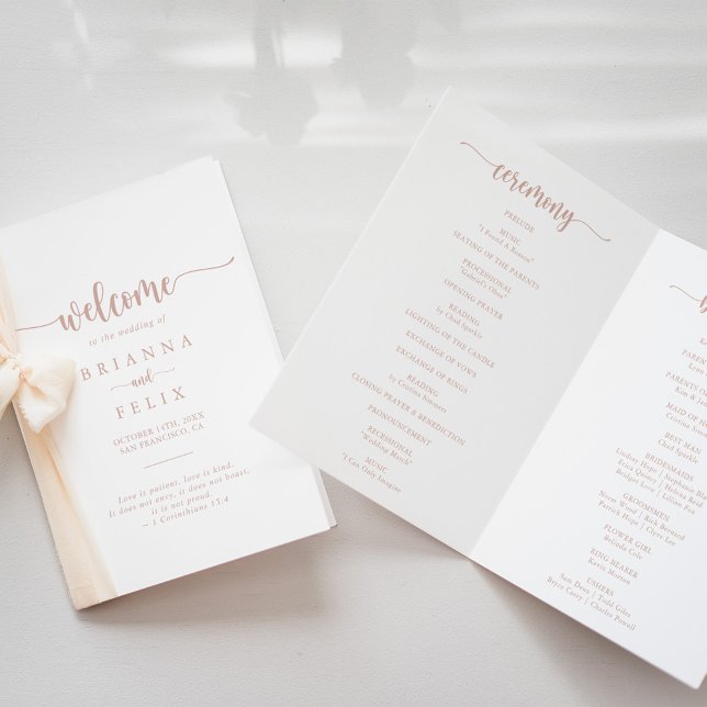 Rose Gold Calligraphy Folded Wedding Program Programm (Von Creator hochgeladen)