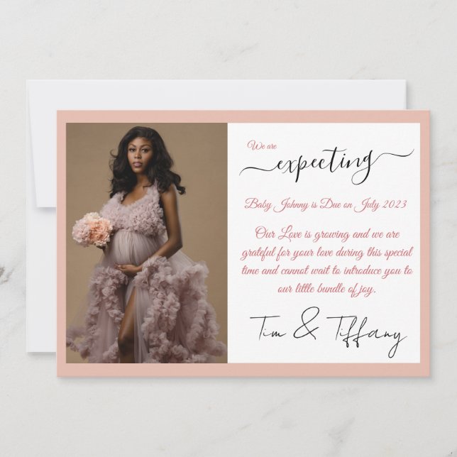 Rose Gold Calligraphy Pregnancy Announccard Ankündigung (Vorderseite)