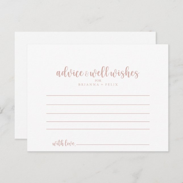 Rose Gold Calligraphy Wedding Advice Card Postkarte (Vorne/Hinten)